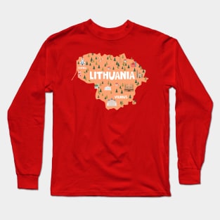 Lithuania Illustrated Map Long Sleeve T-Shirt